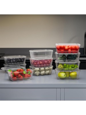 1072 20'li Buzluk Düzenleyici Saklama Kabı Kendinden Kapaklı Derin Dondurucu Saklama Kabı 1lt Şeffaf