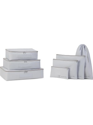 Ocean Home Textile 7'li Yıkanabilir Gri Renk Paraşüt Kumaş Bavul Içi Düzenleyici Set