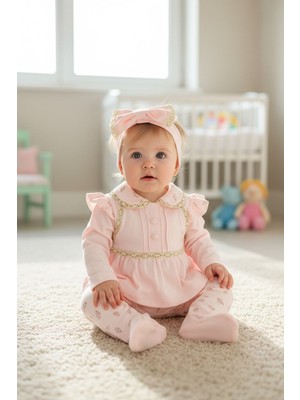 Balgüneş Şık Fırfır Omuzlu Bandanalı Bebek Tulum