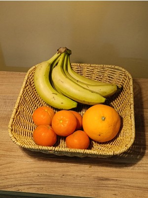 Paganca Büyük Boy Hasır Rattan Yuvarlak Sunumluk / Meyve Sepeti / Ekmeklik