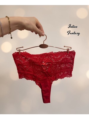 Intive Lingerie Intive Fantasy Kırmızı Yüksek Bel Tamamı Dantelli Arkası Bağlama Detaylı Brazilian Tanga