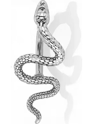 Blisse Piercing Kadın Gümüş Renk Yılan Figürlü Cerrahi Çelik Üstten Takmalı Göbek Piercing