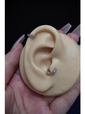 Blisse Piercing Kadın Tam Tur Mini Zirkon Taşlı Tragus Helix Kıkırdak Halka Çelik Piercing