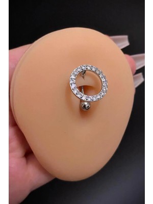 Blisse Piercing Kadın Gümüş Renk Üstten Daire Figürlü Cerrahi Çelik Göbek Piercing