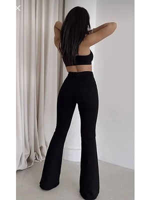 Arvib Kadın Siyah Normal Bel Perfect Fit Ispanyol Paça Pantolon