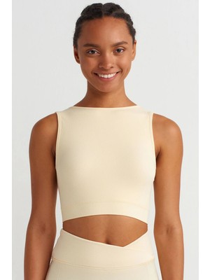 COMEUP Göğüs Pedli Rib Dokulu Sırtı Çapraz Crop Top Soft Sarı