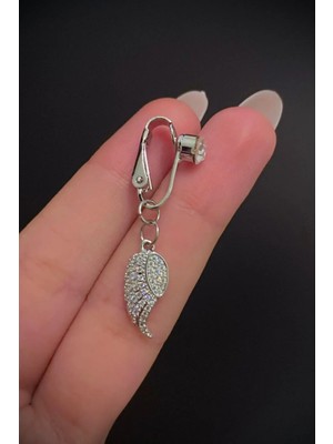 Blisse Piercing Kadın Çelik Zirkon Taşlı Melek Kanadı Sıkıştırma Deliksiz Göbek Piercing