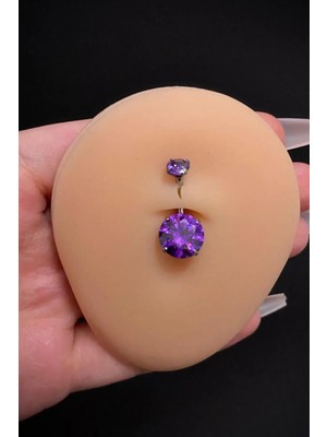 Blisse Piercing Kadın Gümüş Yuvarlak Zirkon Taşlı Belly Çelik Göbek Piercing