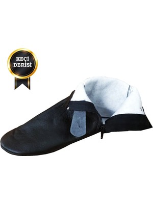 bilqasmi Hakiki Keçi Derisi Erkek-Kadın Mest Fermuarlı, Astarlı Abdest Uyumlu Siyah