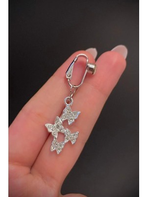 Blisse Piercing Kadın Çelik Zirkon Taşlı Dörtlü Kelebek Figürlü Sıkıştırma Deliksiz Göbek Piercing