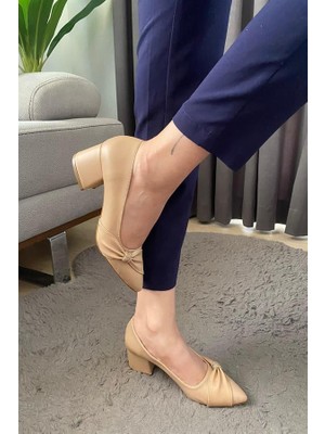 Difolia Kadın Mita Ten Cilt  Fiyonk Taşlı Alcak Ökçe Abiye Ayakkabı