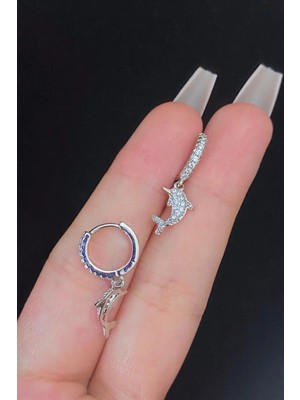 Blisse Piercing Kadın Yunus Balığı Figür Zirkon Taşlı Tragus Helix Kıkırdak Sallantılı Çelik Halka Piercing