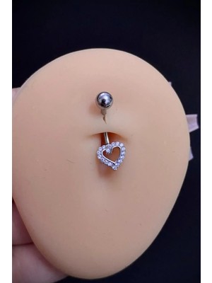 Blisse Piercing Kadın Gümüş Kalp Zirkon Taşlı Belly Cerrahi Çelik Göbek Piercing