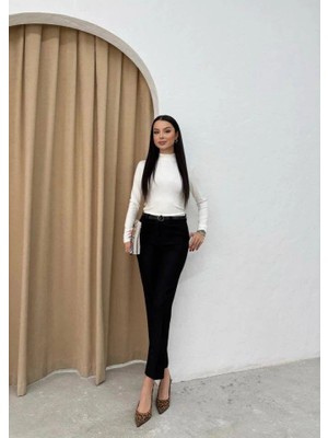 Modatıkla Kadın Yüksek Bel Dar Paça Kemer Dahil Kumaş Pantolon