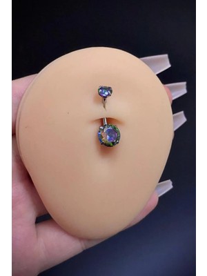 Blisse Piercing Kadın Hologram Yuvarlak Taşlı Belly Cerrahi Çelik Göbek Piercing