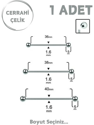 Blisse Piercing Unisex Cerrahi Çelik 5mm Toplu Industrial Köprü Piercing
