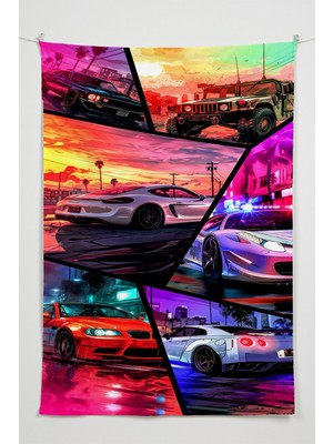 Charmbi Gamer Duvar Örtüsü -  Çok Renkli Anime Temalı Kumaş Oda Dekoru Tapestry