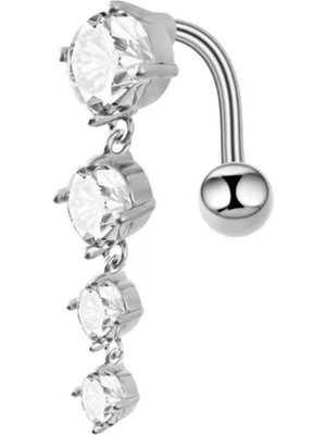 Blisse Piercing Kadın Gümüş Renk Sıralı 4 Taşlı Sallantılı Cerrahi Çelik Göbek Piercing