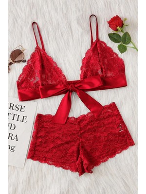 İmoda Kadın Kırmızı Dantelli Sütyen Külot Takımı Konforlu Tasarım ve Yumuşak Kumaş ile