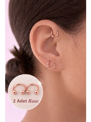 Sacce Scarves & Accessories Rose Renk Yarım Halka Çelik Piercing Nal Model Septum Tragus Helix Dudak Kulak Nipple (2 Adet)