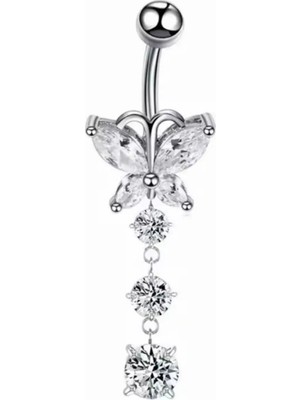 Blisse Piercing Gümüş Renk Kelebek Figürlü Zirkon Taşlı Cerrahi Çelik Göbek Piercingi