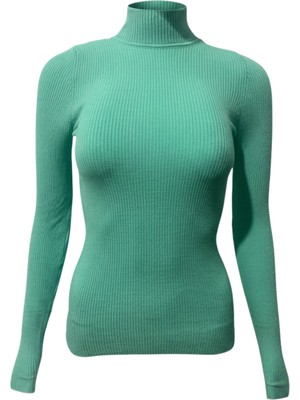 Hsc Bilişim Mint Yeşili Fitilli Balıkçı Yaka Kadın Triko Kazak