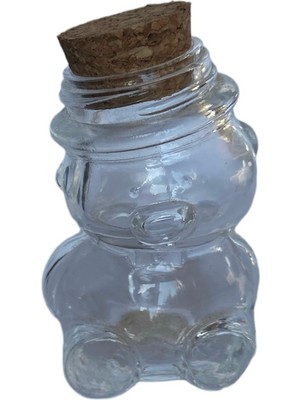 Feyza Design Ayı Şeklinde Cam Şişe, Bal Için, Mantar Tıpalı, Hediyelik, 35 ml