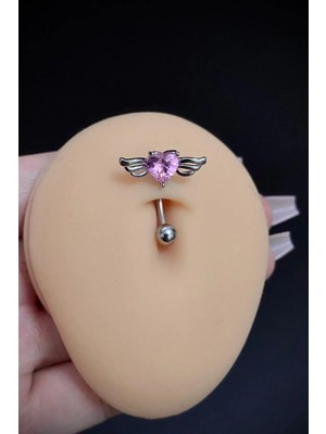 Blisse Piercing Kadın Gümüş Kalp Melek Figürlü Belly Çelik Göbek Piercing
