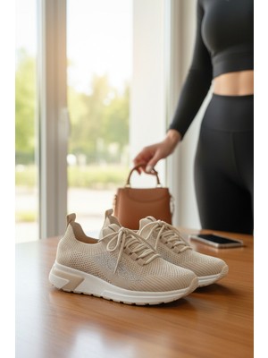 Enoch Kadın Nefes Alan Örgü Dokulu Bağcıklı Ultra Hafif Spor Ayakkabı