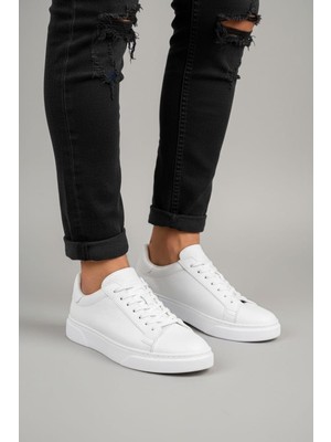 Faymaz Erkek Beyaz Cilt Kalın Tabanlı Garantili Bağcıklı Günlük Spor Ayakkabı