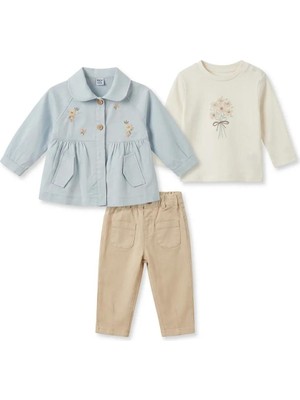 İggy Kız Çocuk %100 Pamuk Bayramlık Takım 3 Parça – Ceket Bluz Pantolon Şık Set