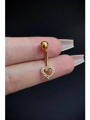 Blisse Piercing Kadın Gold Kalp Zirkon Taşlı Belly Çelik Göbek Piercing