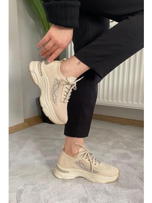 Difolia Kadın Fabri Ten Triko Taşlı Spor Ayakkabı & Sneaker