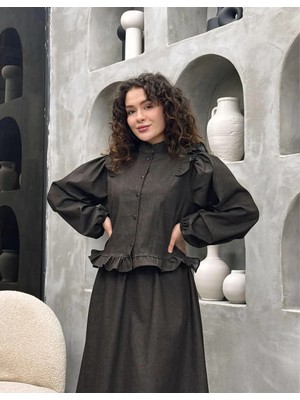 Cardella Mirella Yazlık Ince Likralı Denim Ceket Etek Takım – Tesettür Uyumlu Zarif Kadın Ikili Takım