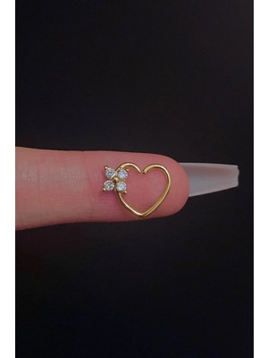 Blisse Piercing Kadın Kalp Figürlü Zirkon Taşlı Daith, Septum ve Kıkırdak Halka Çelik Piercing
