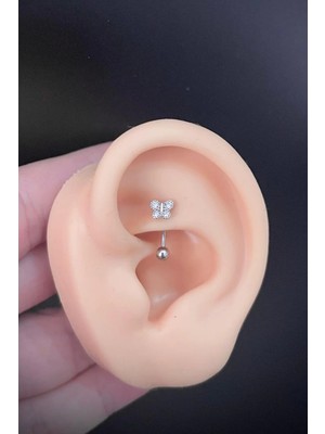 Blisse Piercing Kadın Kelebek Figürlü Zirkon Taşlı Rook ve Kaş Çelik Piercing