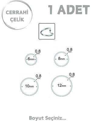 Blisse Piercing Unisex Cerrahi Çelik En Ince Barlı 0.8mm Tel Halka Hızma Piercing