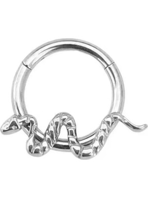 Blisse Piercing Unisex Gümüş Renk Cerrahi Çelik Yılan Figürlü Kilitli Tragus Helix Kıkırdak Piercing