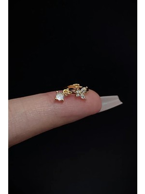 Blisse Piercing Kadın Kelebek Figürlü Sallantılı Zirkon Taşlı Tragus Helix Kıkırdak Halka Çelik Piercing