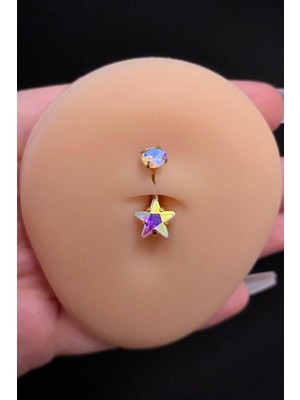 Blisse Piercing Kadın Gold Hologram Yıldız Zirkon Taşlı Belly Çelik Göbek Piercing