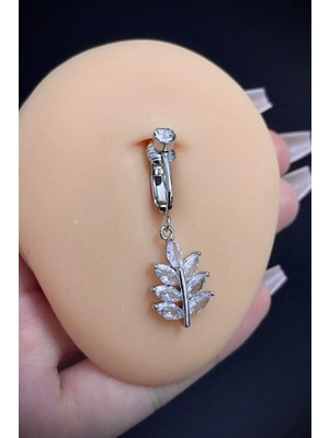Blisse Piercing Kadın Yaprak Figür Zirkon Taşlı Sıkıştırma Deliksiz Belly Göbek Piercing