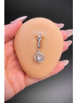 Blisse Piercing Zirkon Taşlı Yonca Figürlü Sallantılı Deliksiz Çelik Göbek Piercing