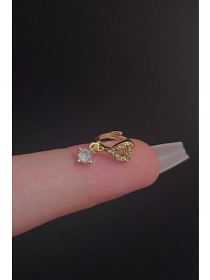 Blisse Piercing Kadın Kalp Figürlü Sallantılı Zirkon Taşlı Tragus Helix Kıkırdak Halka Çelik Piercing