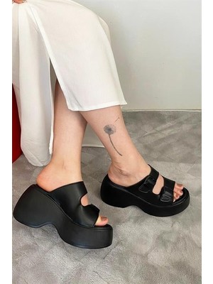 M&B COLLECT Kadın Oliver Siyah Iki Tokalı Kalın Taban Ortopedik Sandalet K-3040