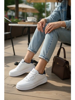 Enoch Kadın Lacivert Detaylı Yüksek Tabanlı Hafif Tabanlı Sneaker Yürüyüş Ayakkabısı