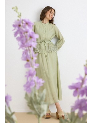 Olcay Güpür Detaylı Gömlek Etek Exclusive Takım Çağla 9439-TK