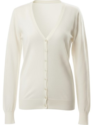 Hsc Bilişim Ekru V Yaka Düğmeli Triko Kadın Hırka