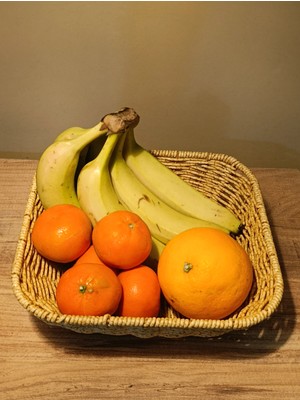 Paganca Küçük Boy Hasır Rattan Yuvarlak Sunumluk / Meyve Sepeti / Ekmeklik