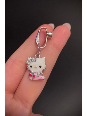 Blisse Piercing Kadın Çelik Zirkon Taşlı Pembe Kedi Figürlü Sıkıştırma Deliksiz Göbek Piercing