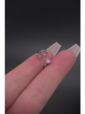 Blisse Piercing Kadın Kalp Figürlü Mor Taşlı Tragus Helix Kıkırdak Çelik Halka Piercing